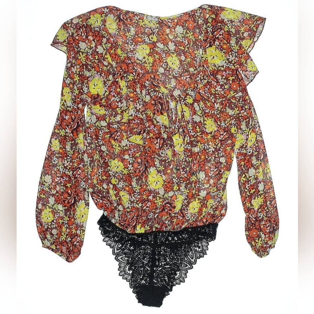 Free People Say It To Me Flutter Sleeve Bodysuit Flowy Boho Red Sienna SZ Large - Picture 3 of 16